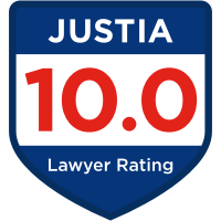 A badge that says justia 1 0. 0 lawyer rating