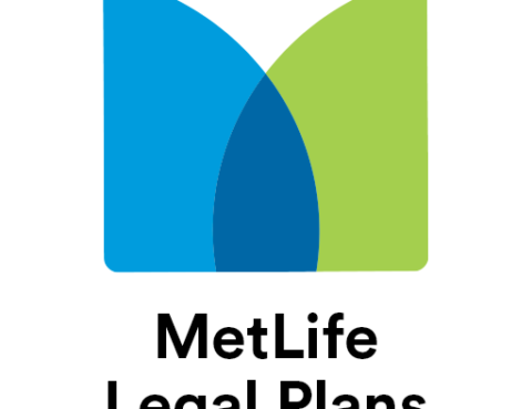 MetLife Legal Plans logo featuring a blue and green abstract design.