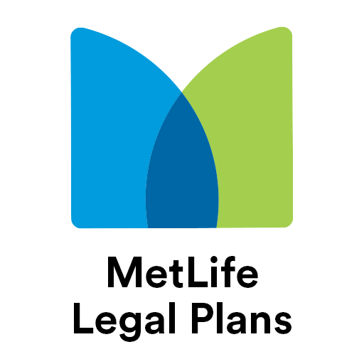 MetLife Legal Plans logo featuring a blue and green abstract design.